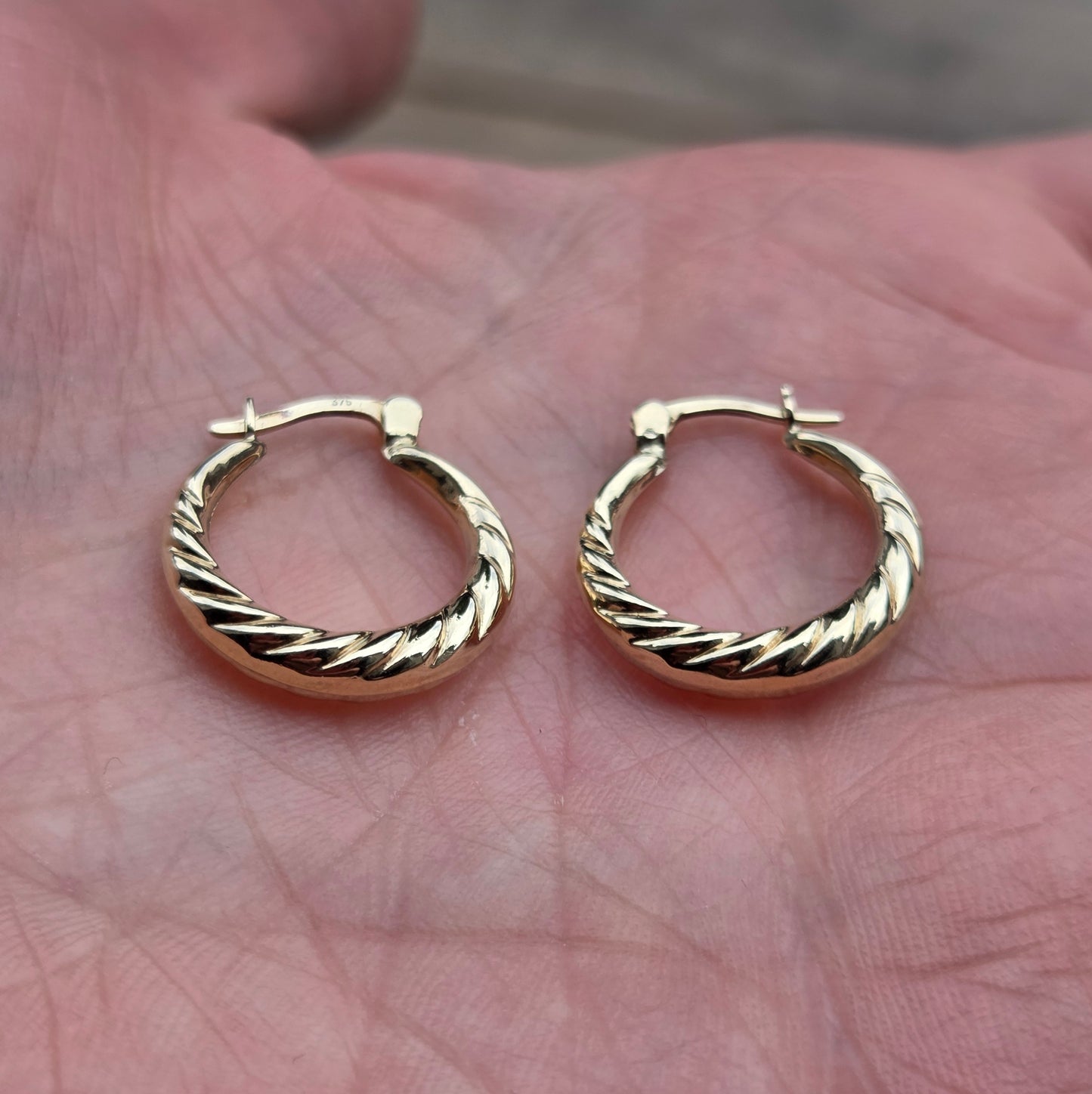 Vintage Hallmarked Solid 9ct 9k Gold Round Criossant Hoop Earrings Hoops