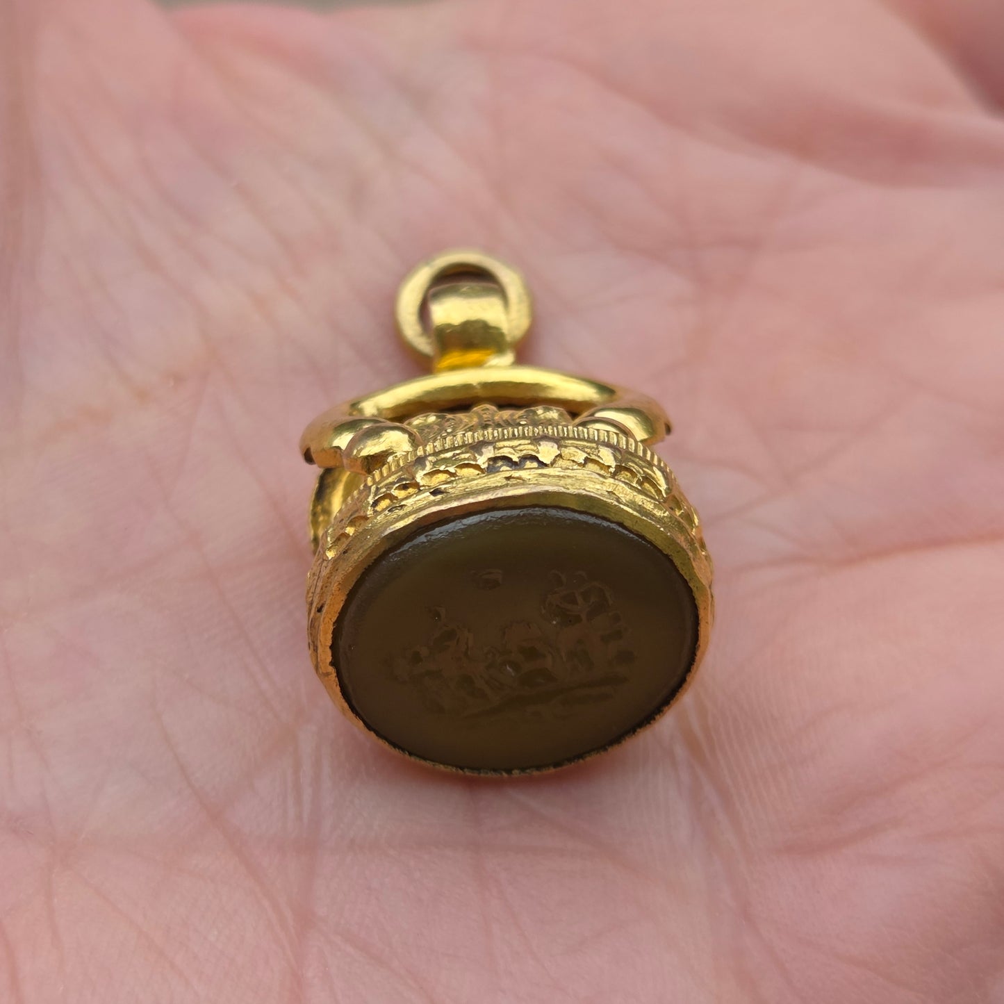 Antique Georgian Victorian Masonic Gold Pinchbeck Engraved Intaglio Wax Seal Watch Fob Pendant