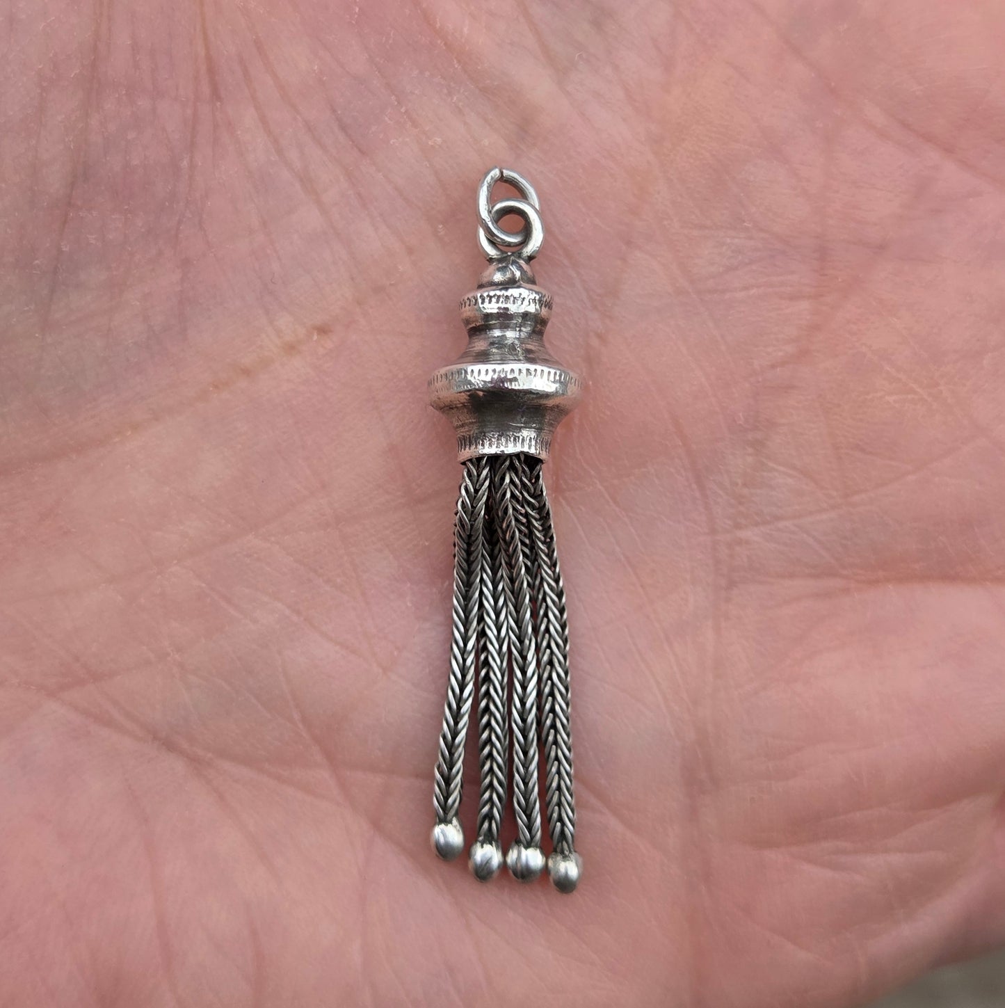 Antique Victorian Solid Silver Articulated Foxtail Chain Tassel Fob Pendant for Necklace