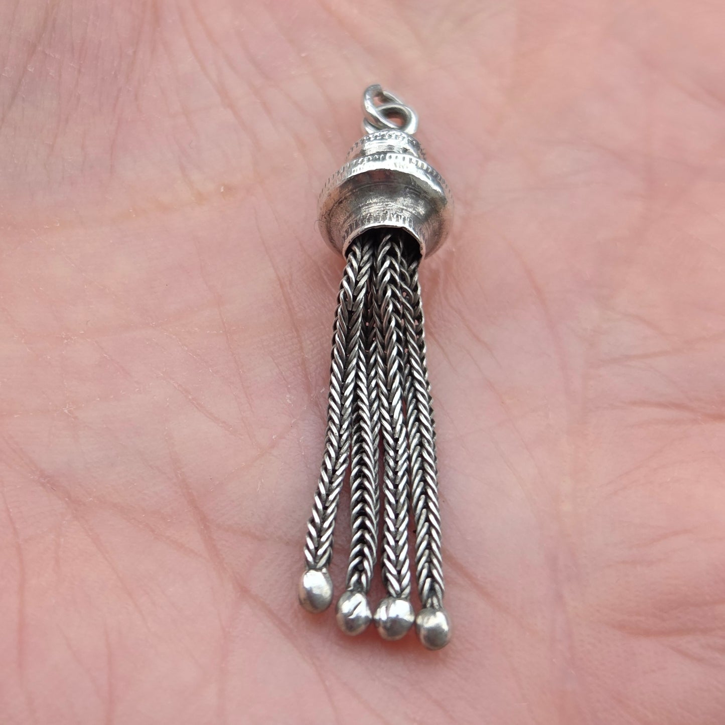 Antique Victorian Solid Silver Articulated Foxtail Chain Tassel Fob Pendant for Necklace