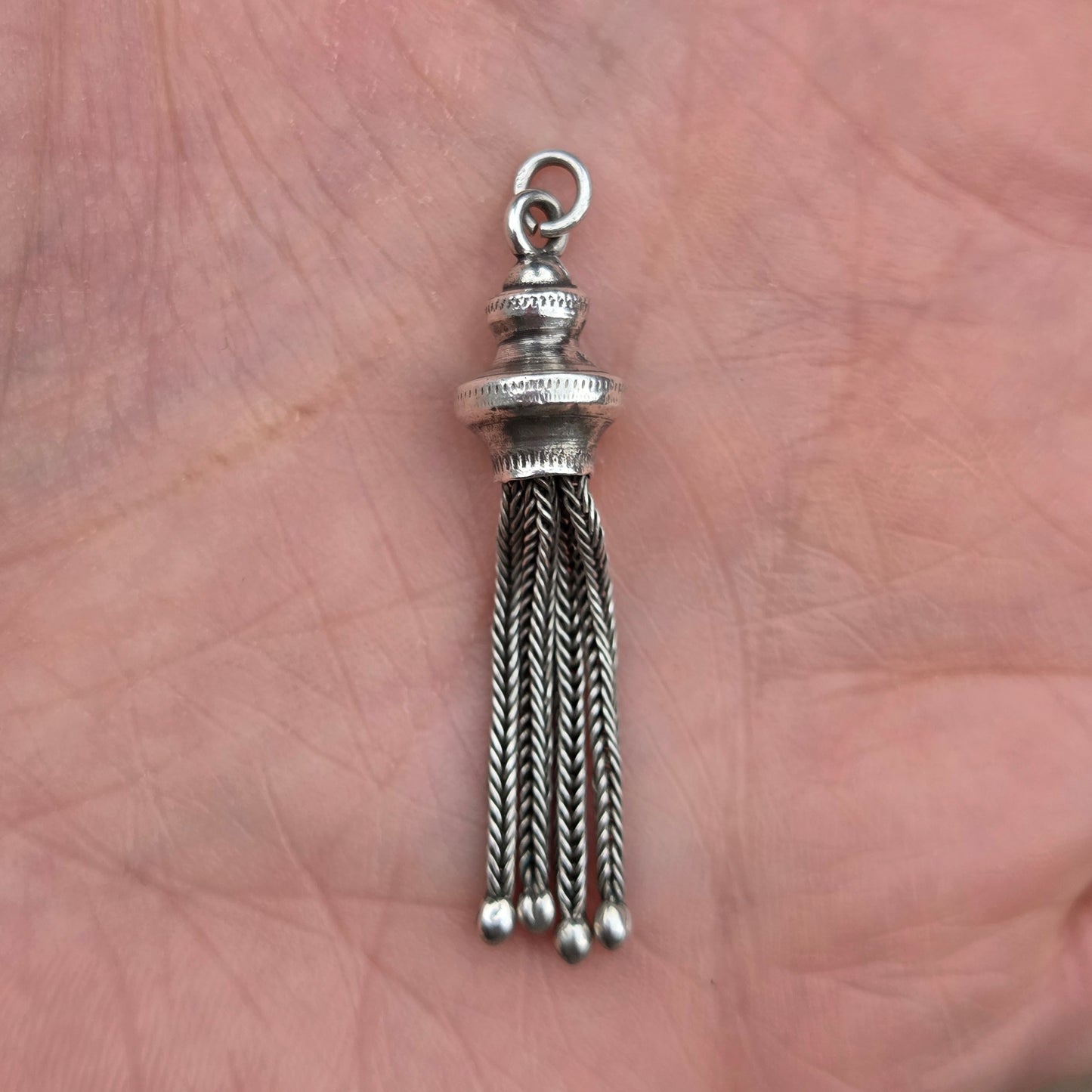 Antique Victorian Solid Silver Articulated Foxtail Chain Tassel Fob Pendant for Necklace