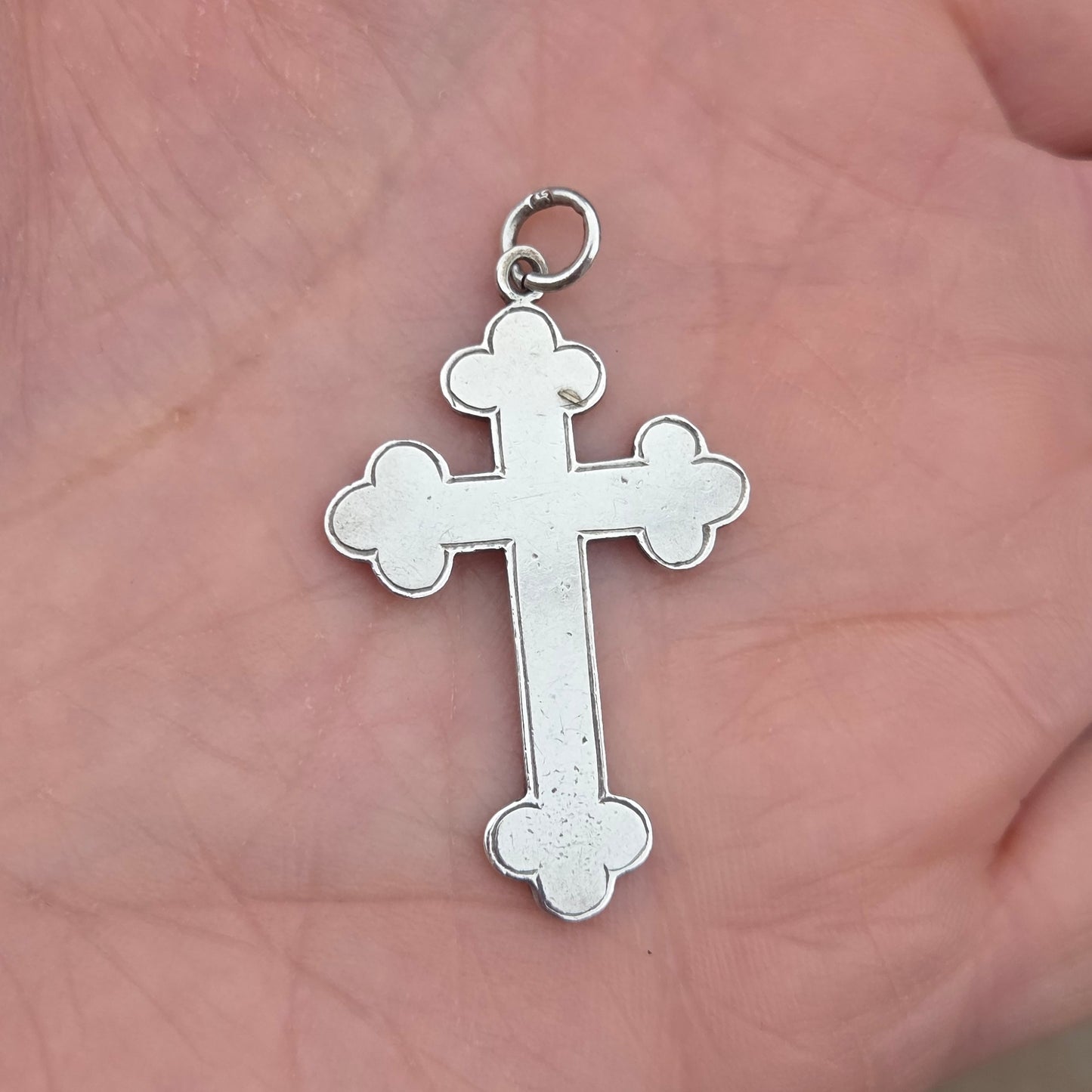 Antique 1912 Hallmarked Solid Sterling Silver Large Cross Pendant for Neclace Chain