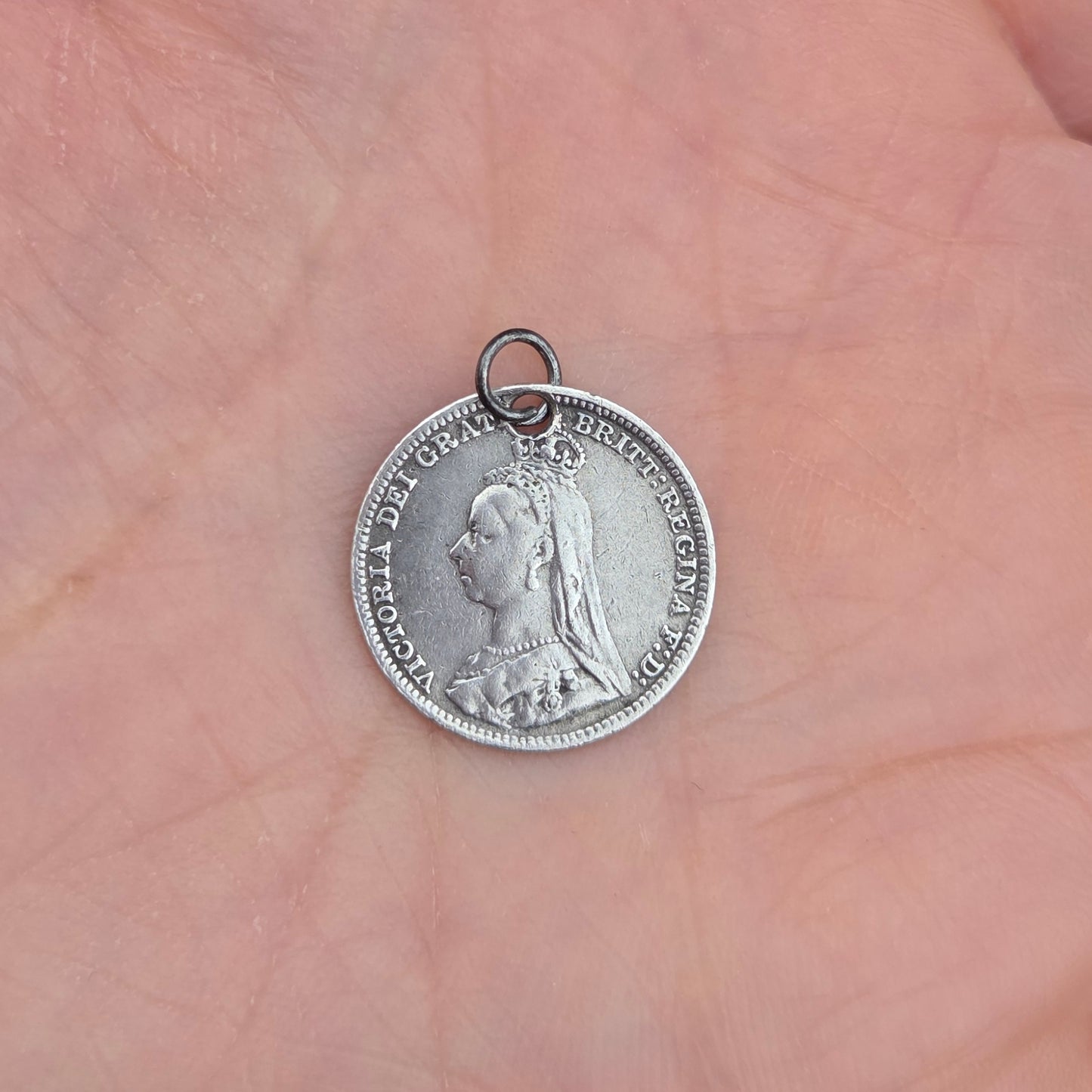 Antique Victorian Solid Silver Kate Love Token Threepenny Bit Coin Medallion Pendant