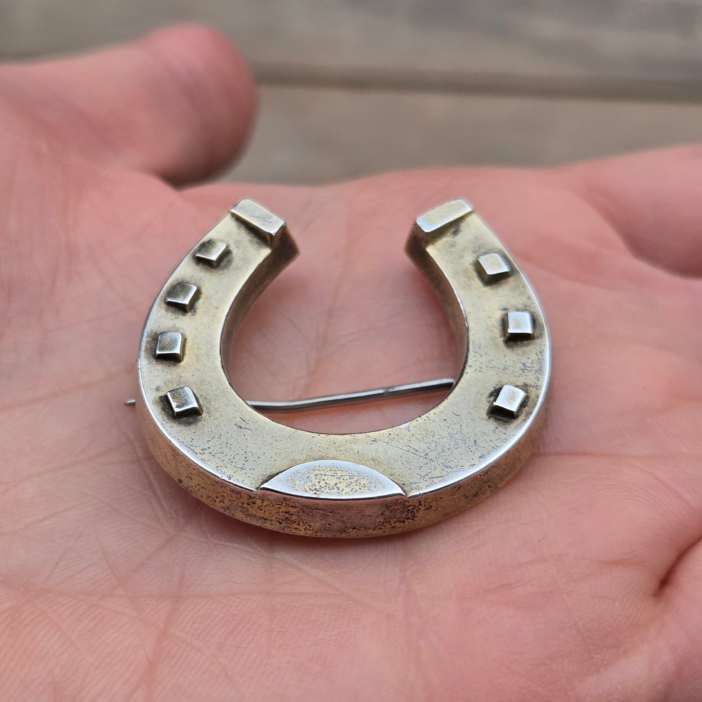 Antique Victorian 1883 Hallmarked Solid Sterling Silver Gold Gilt Large Lucky Horse Shoe Brooch Pin