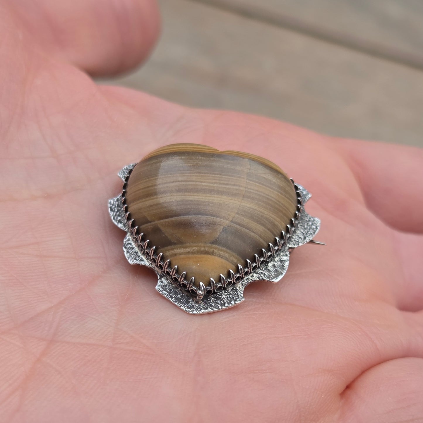 Antique Victorian Solid Silver Caramel Hardstone Heart Sweetheart Brooch Pin