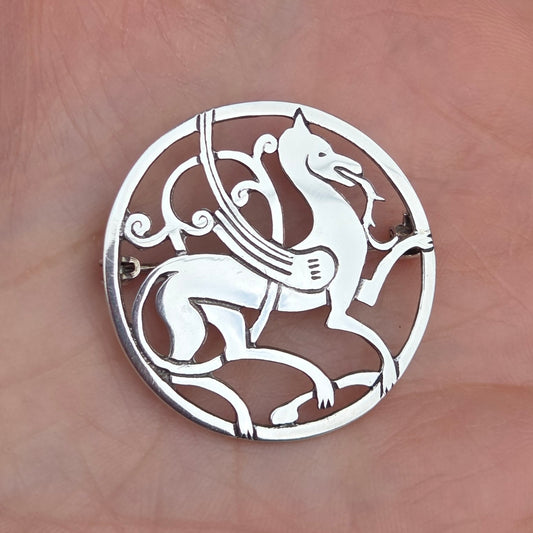 Vintage Hallmarked Solid Sterling Silver Scottish Shetland Celtic Norse Dragon Brooch Pin