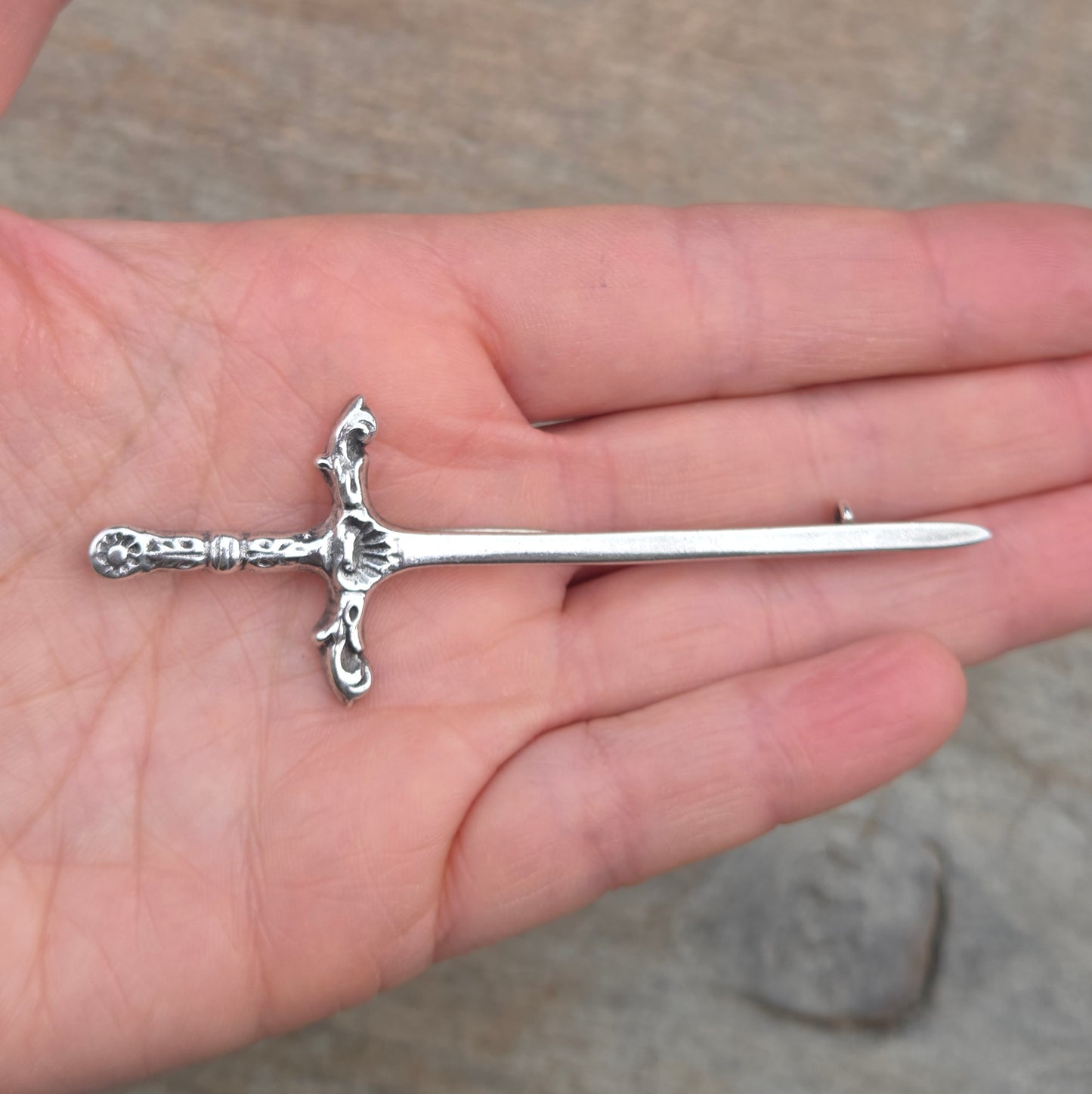 Antique 1831 Edinburgh Hallmarked Solid Sterling Silver Scottish Claymore Sword Brooch Kilt Pin