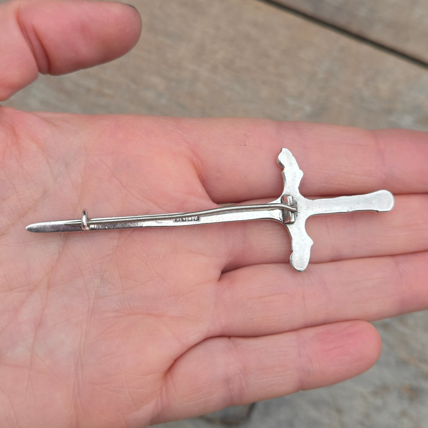 Antique 1831 Edinburgh Hallmarked Solid Sterling Silver Scottish Claymore Sword Brooch Kilt Pin
