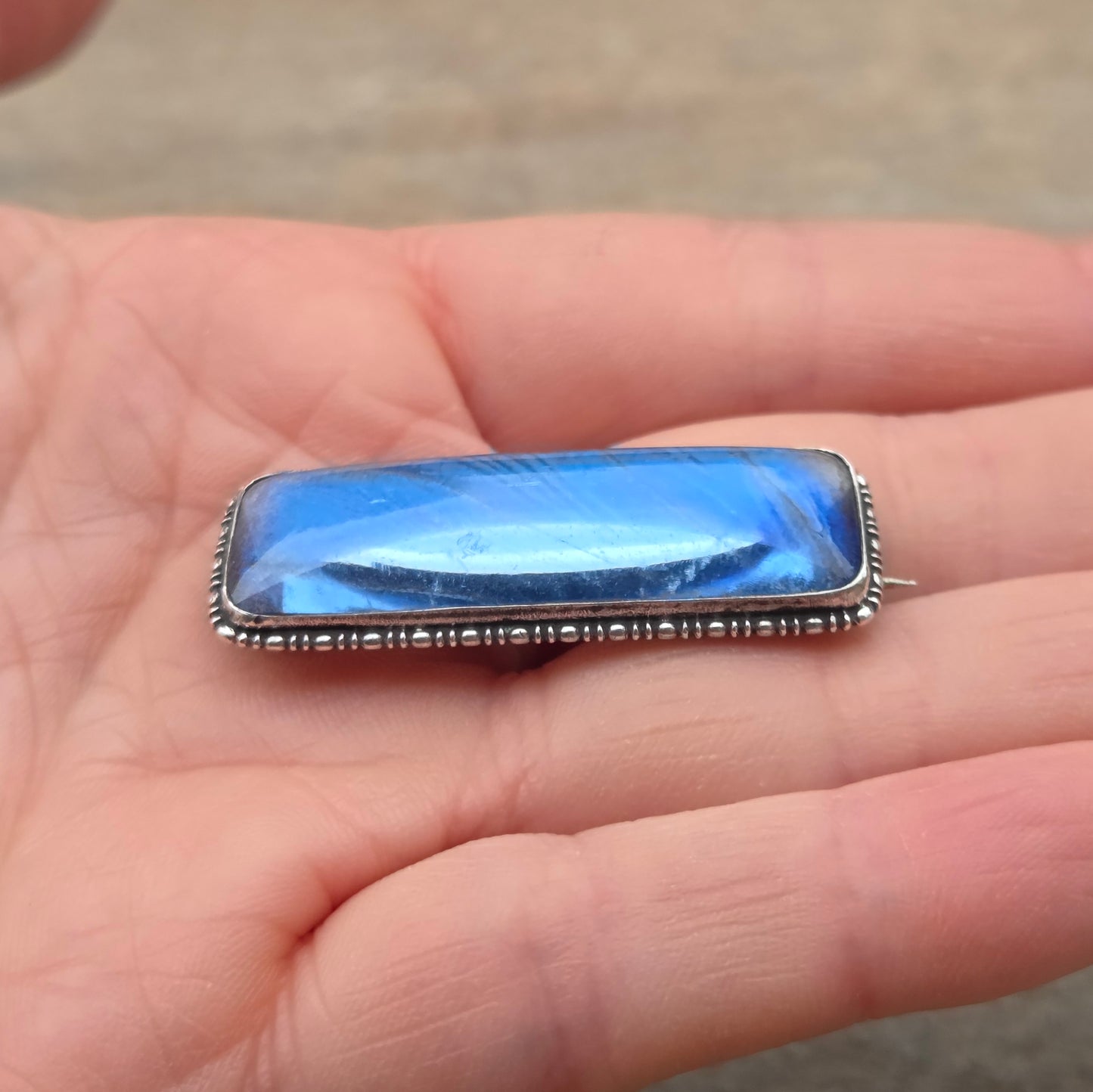 Antique Art Deco Hallmarked Solid Sterling Silver Blue Morpho Butterfly Wing Brooch Pin