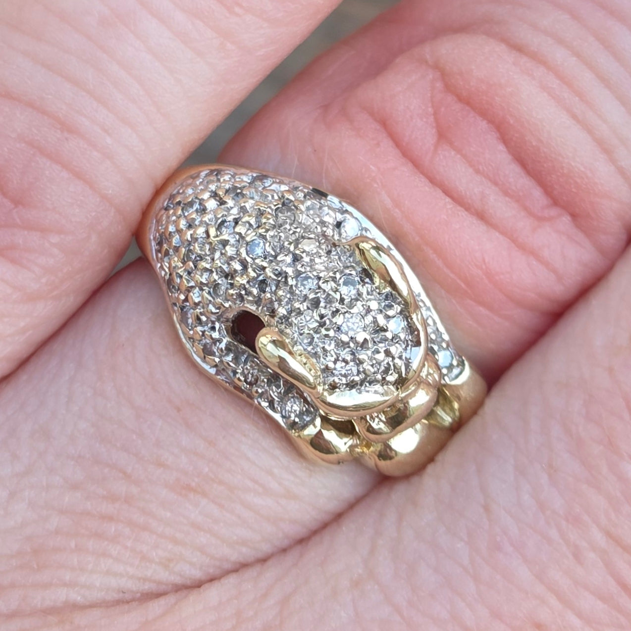 Vintage Solid 9ct 9k Gold Diamond Leopard Jaguar Big Cat Ring Size K 5g