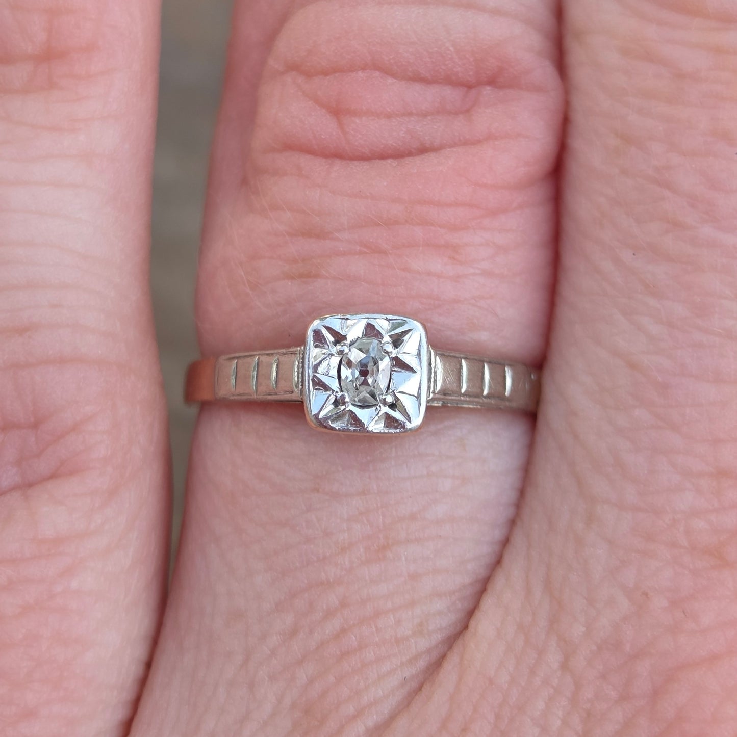 Antique Art Deco Hallmarked Solid 9ct 9k Gold Platinum Diamond Solitaire Ring Size K 1/2