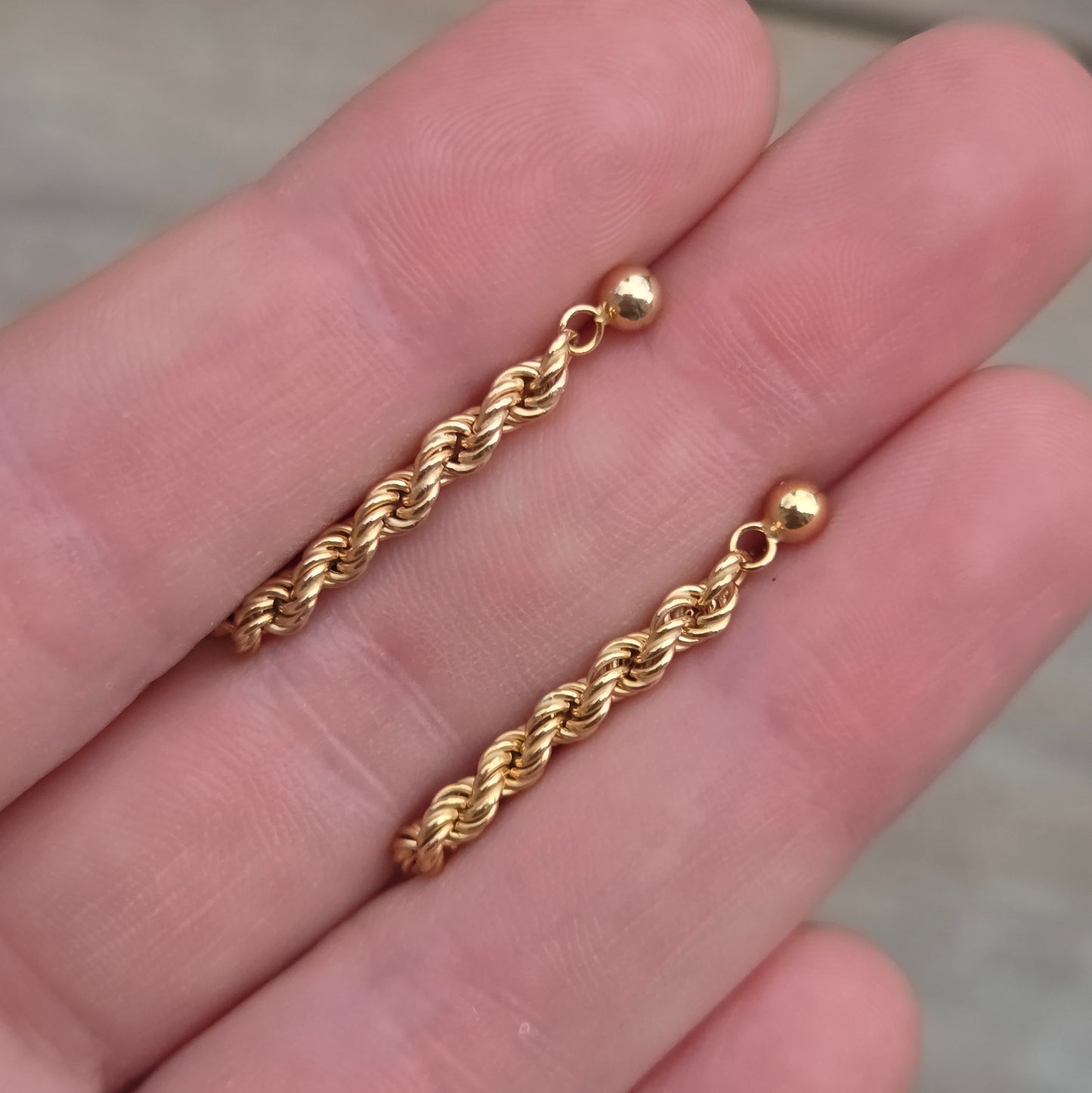 Vintage Hallmarked Solid 9ct 9k Gold Rope Chain Drop Stud Hoop Earrings