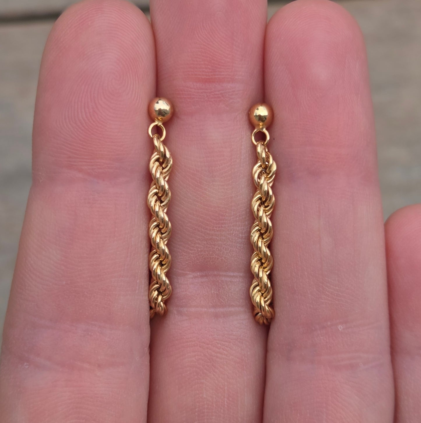 Vintage Hallmarked Solid 9ct 9k Gold Rope Chain Drop Stud Hoop Earrings