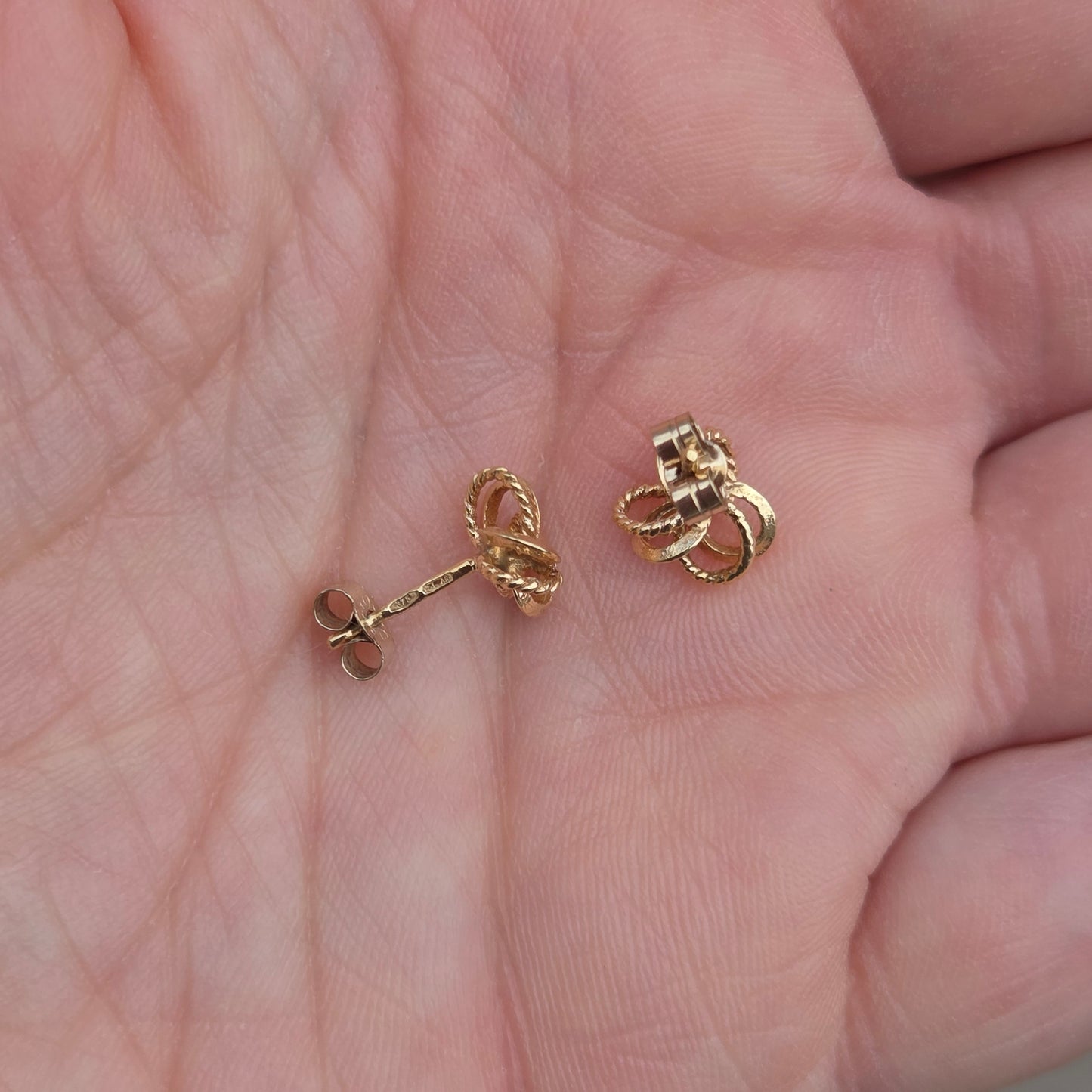 Vintage Hallmarked Solid 9ct 9k Gold Clover Rope Knot Stud Earrings