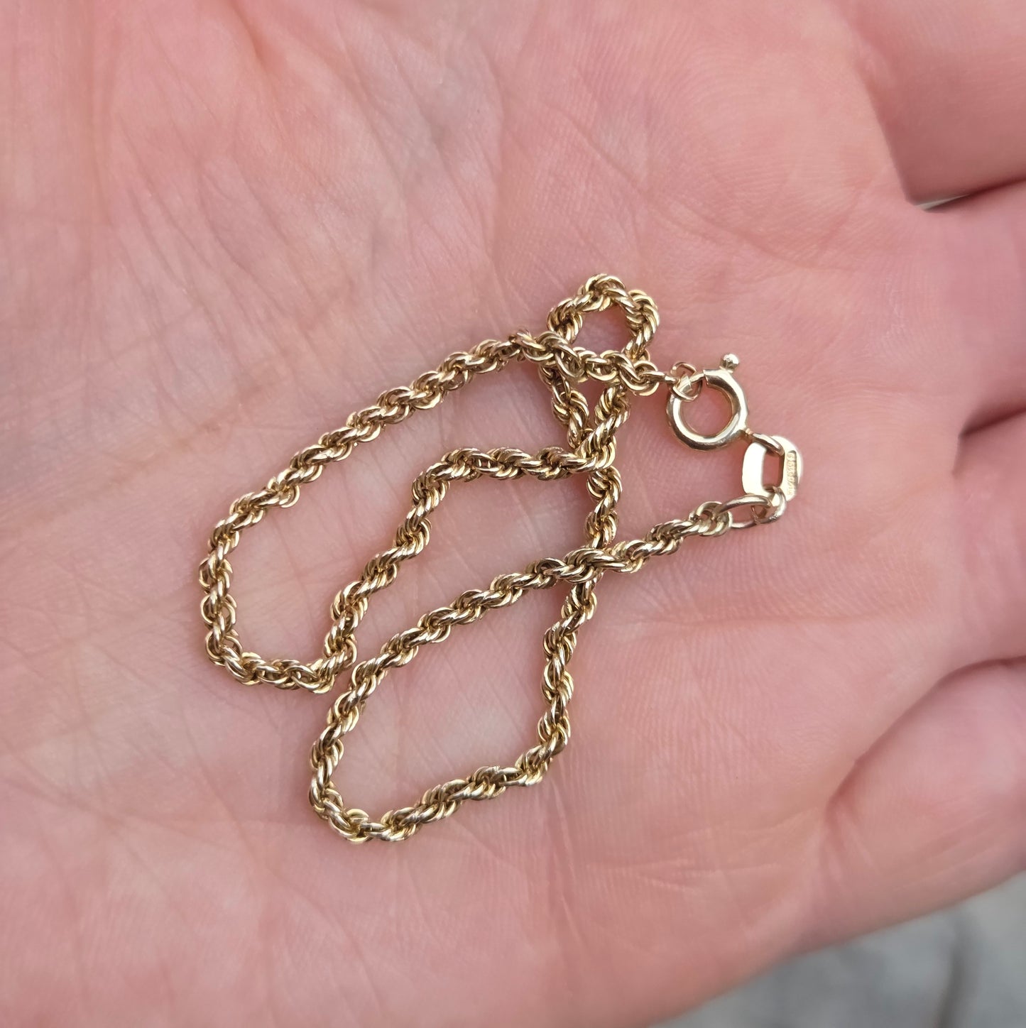 Vintage 1983 Hallmarked Solid 9ct 9k Gold Rope Chain Bracelet 7.5''