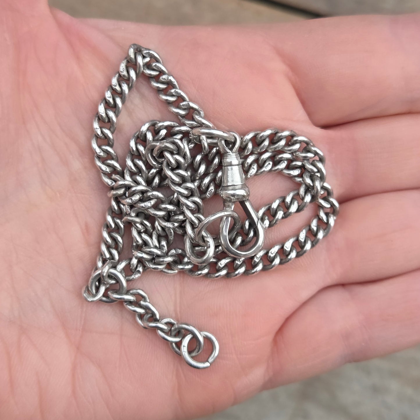 Antique 1926 Hallmarked Solid Sterling Silver Double Albert Curb Chain Necklace 15'' 22g