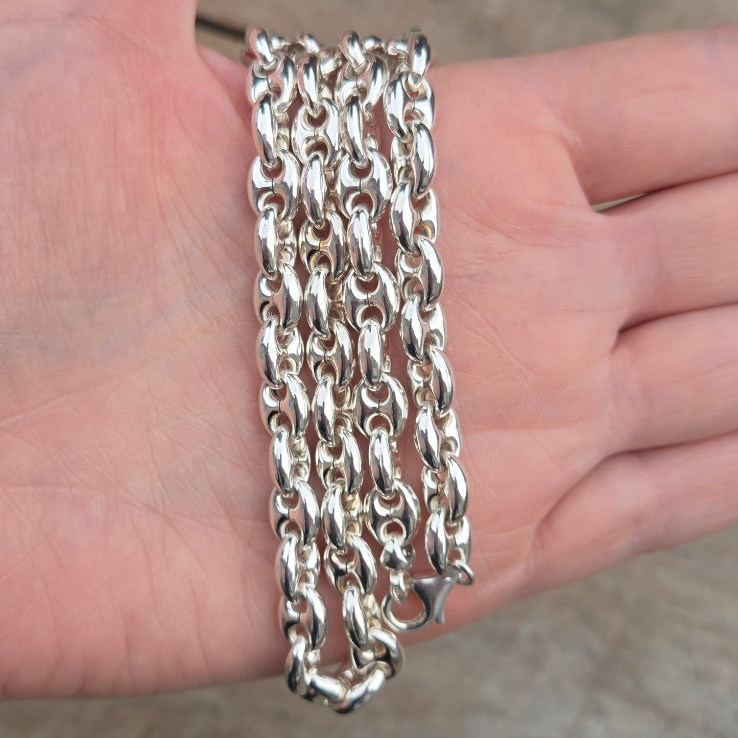 Vintage Italy Hallmarked Solid Sterling Silver Chunky Puffy Mariner Chain Necklace 20'' 31g