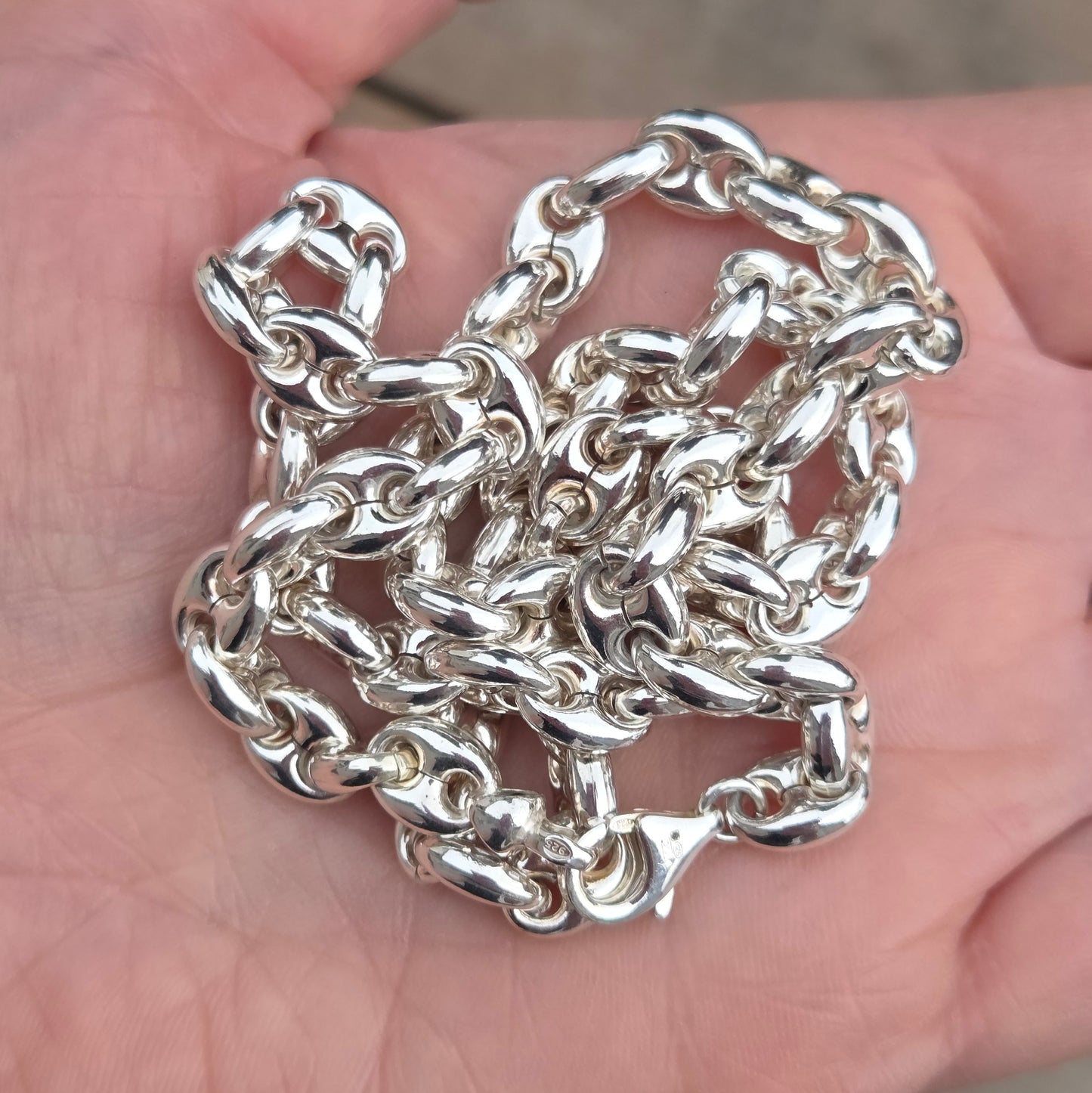 Vintage Italy Hallmarked Solid Sterling Silver Chunky Puffy Mariner Chain Necklace 20'' 31g