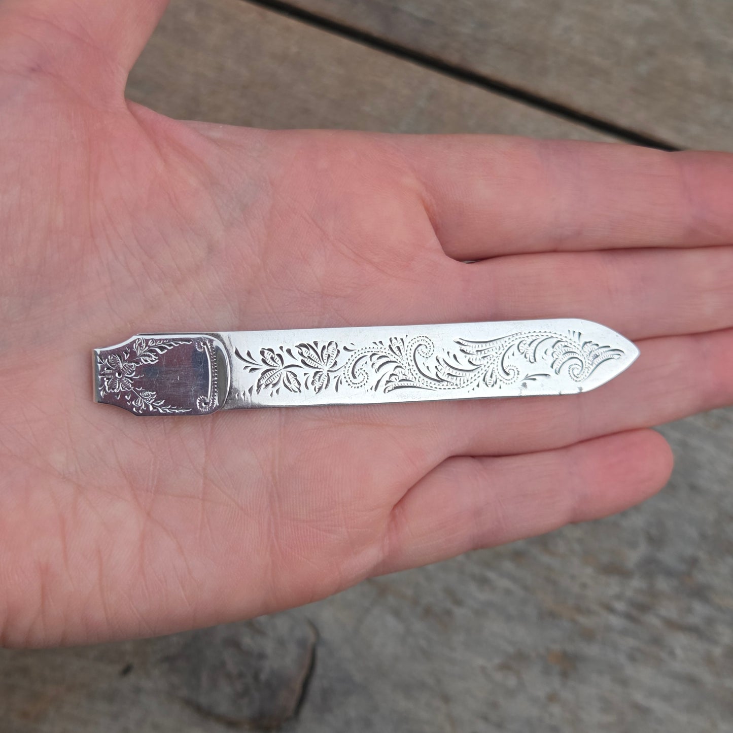 Antique Edwardian 1907 Hallmarked Solid Sterling Silver Floral Engraved Bookmark Book Mark