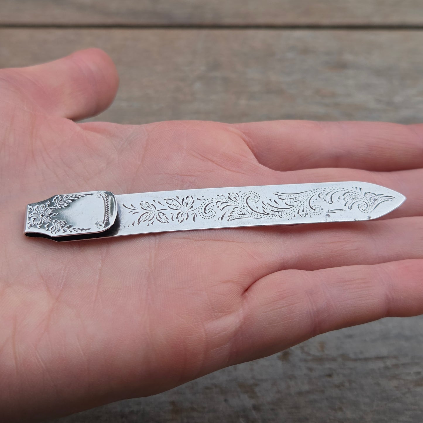 Antique Edwardian 1907 Hallmarked Solid Sterling Silver Floral Engraved Bookmark Book Mark
