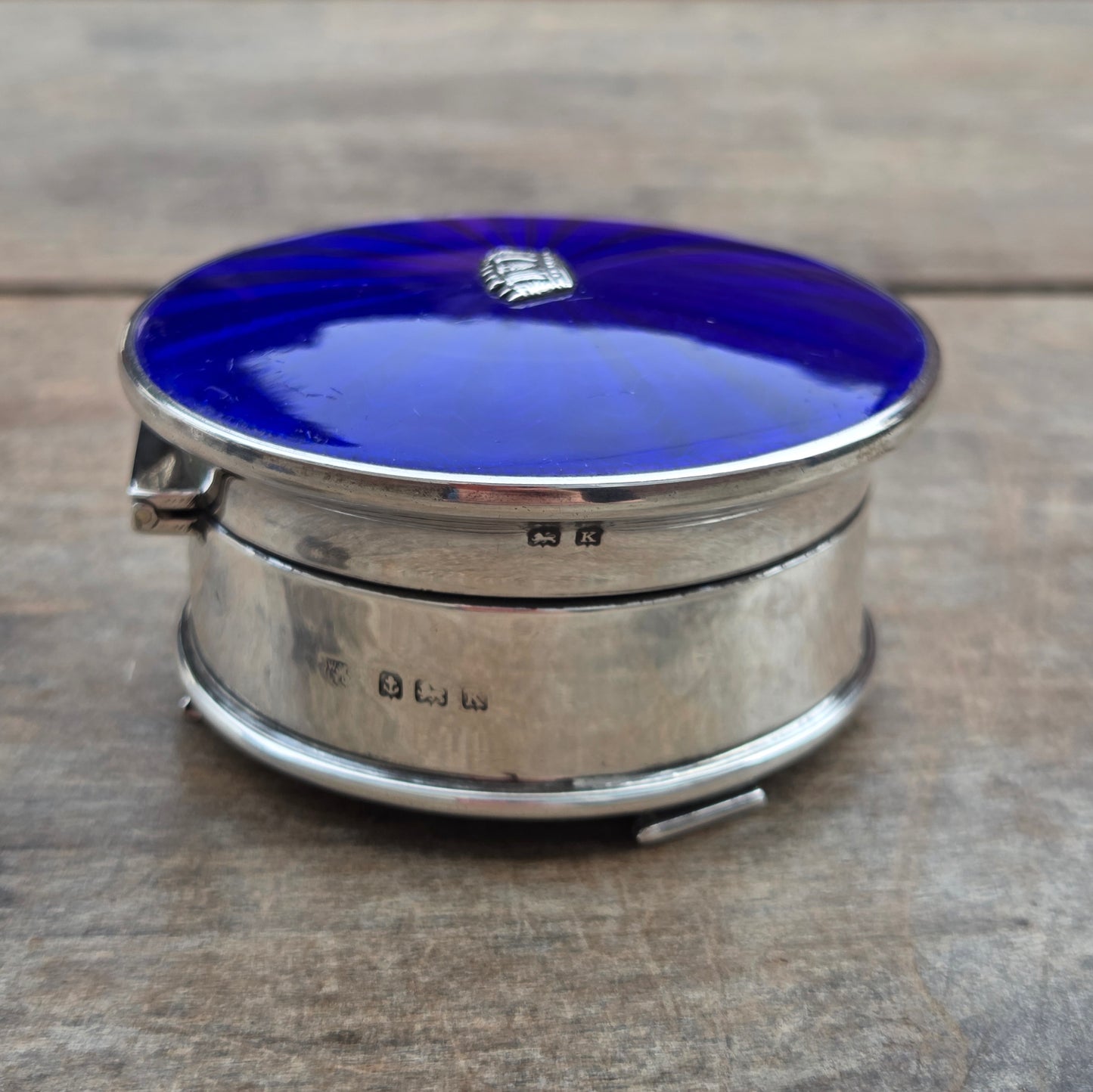 Antique Art Deco 1934 Hallmarked Solid Sterling Silver Blue Guilloche Enamel Jewellery Ring Box 98g