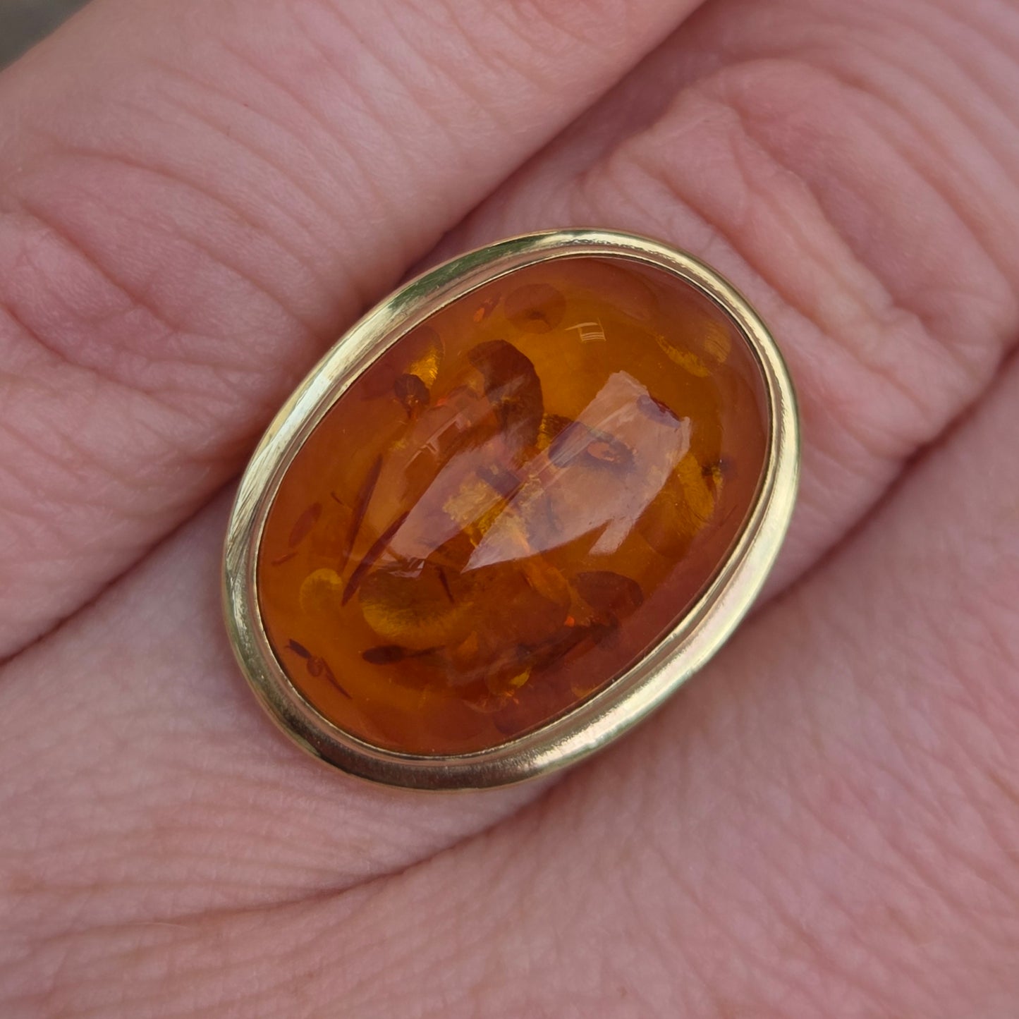 Vintage Handarben German HM Solid 8ct 8k 333 9ct Gold Baltic Amber Cocktail Ring Size L