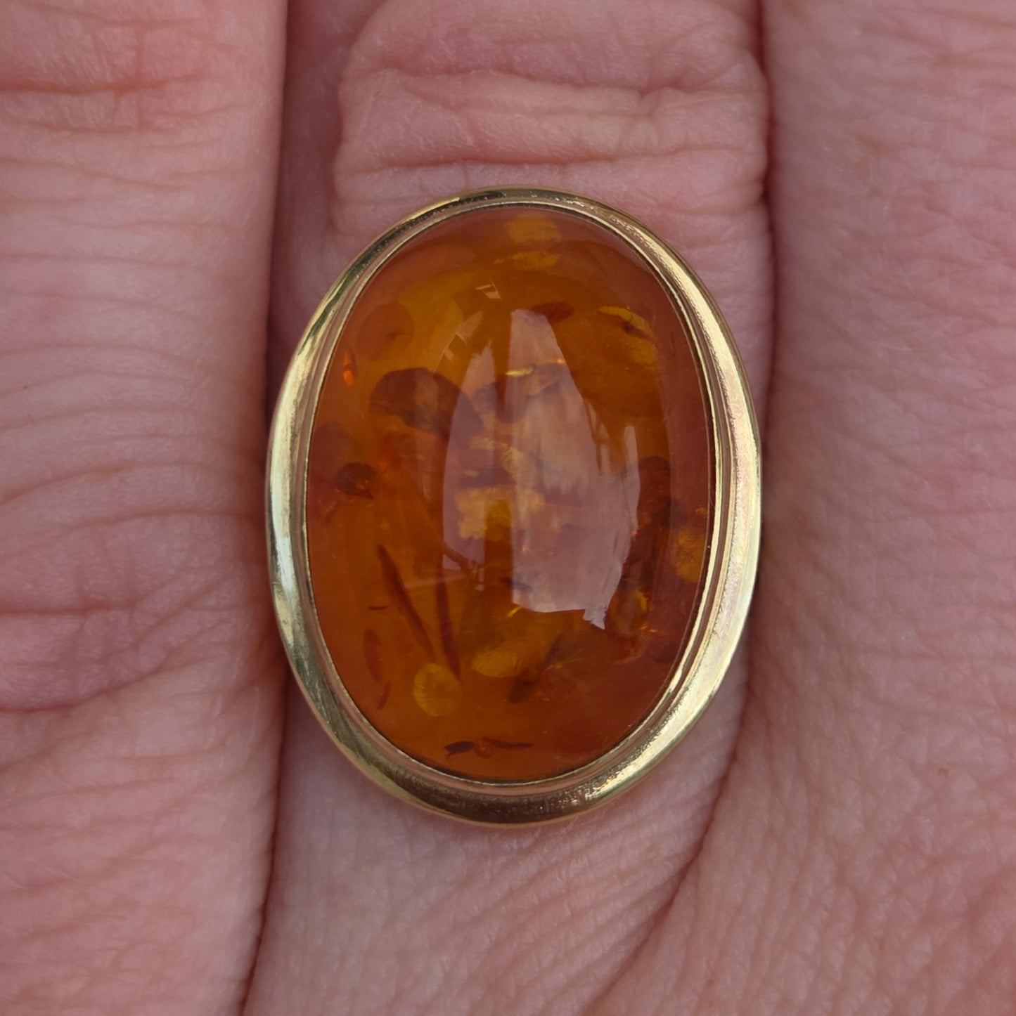 Vintage Handarben German HM Solid 8ct 8k 333 9ct Gold Baltic Amber Cocktail Ring Size L