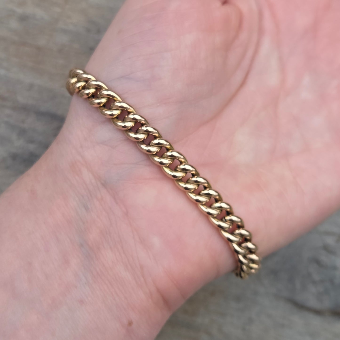 Antique Edwardian 1902 Hallmarked Solid 9ct 9k Gold Curb Chain Bracelet Heart Padlock 7.5''