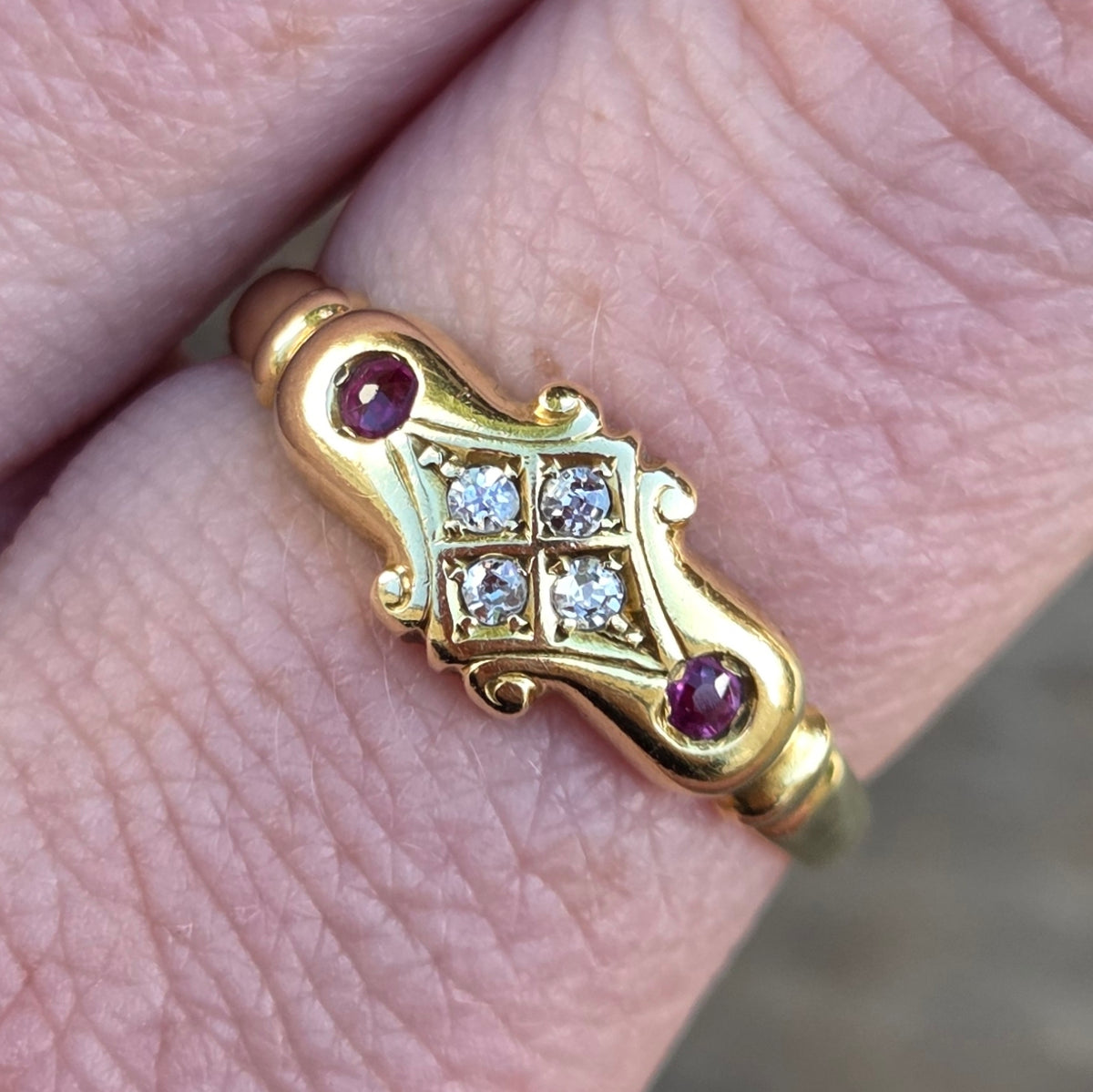 Antique Edwardian Hallmarked Solid 18ct 18k Gold Old Cut Diamond Ruby Ring Size Q