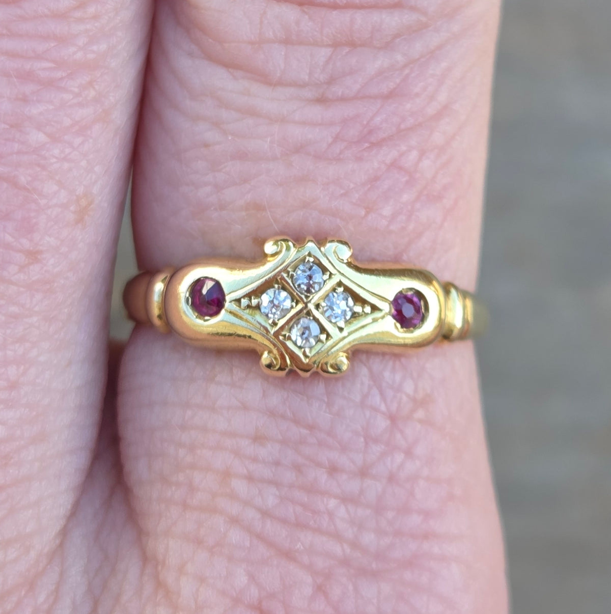 Antique Edwardian Hallmarked Solid 18ct 18k Gold Old Cut Diamond Ruby Ring Size Q