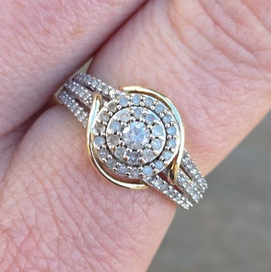 Vintage 2015 Hallmarked Solid 10ct 10k 9ct 9k Gold Art Deco 0.3Ct Diamond Ring Size N 1/2