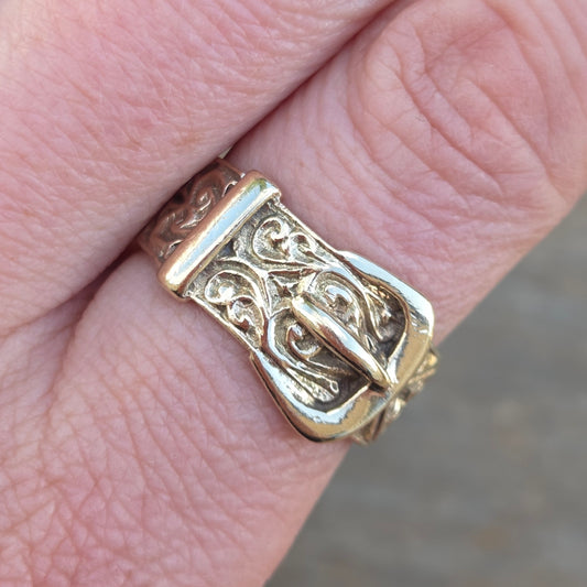 Vintage 1971 Hallmarked Solid 9ct 9k Gold Heavy Wide Buckle Signet Ring Size R 6g
