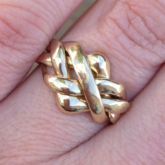 Vintage UnoAErre Hallmarked Solid 9ct 9k Gold Heavy Wide Puzzle Signet Ring Size M 5.2g
