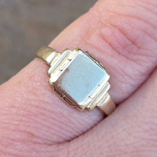 Vintage Art Deco 1939 Hallmarked Solid 9ct 9k Gold Square Signet Ring Size I