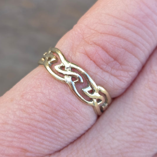 Vintage Hallmarked Solid 9ct 9k Gold Celtic Knot Open Signet Ring Size G