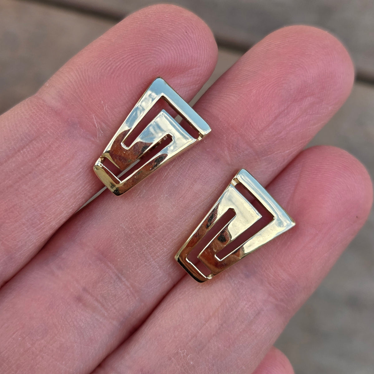 Vintage Greek Hallmarked Solid 14ct 14k Gold 585 Large Key Stud Earrings 3.15g