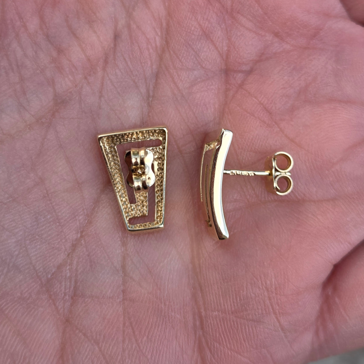 Vintage Greek Hallmarked Solid 14ct 14k Gold 585 Large Key Stud Earrings 3.15g