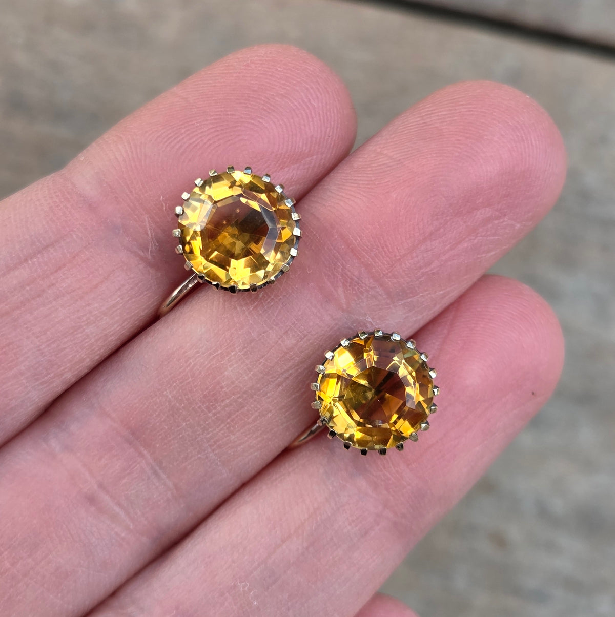 Antique Victorian Hallmarked Solid 9ct 9k Gold 4Ct Citrine Solitaire Screw Back Earrings