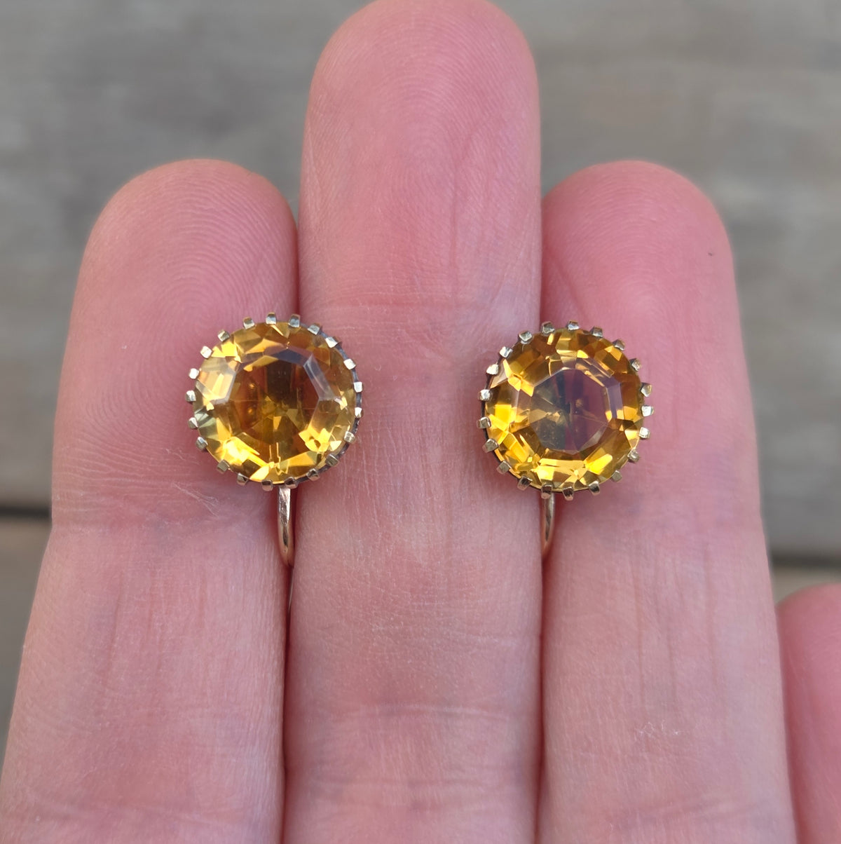 Antique Victorian Hallmarked Solid 9ct 9k Gold 4Ct Citrine Solitaire Screw Back Earrings