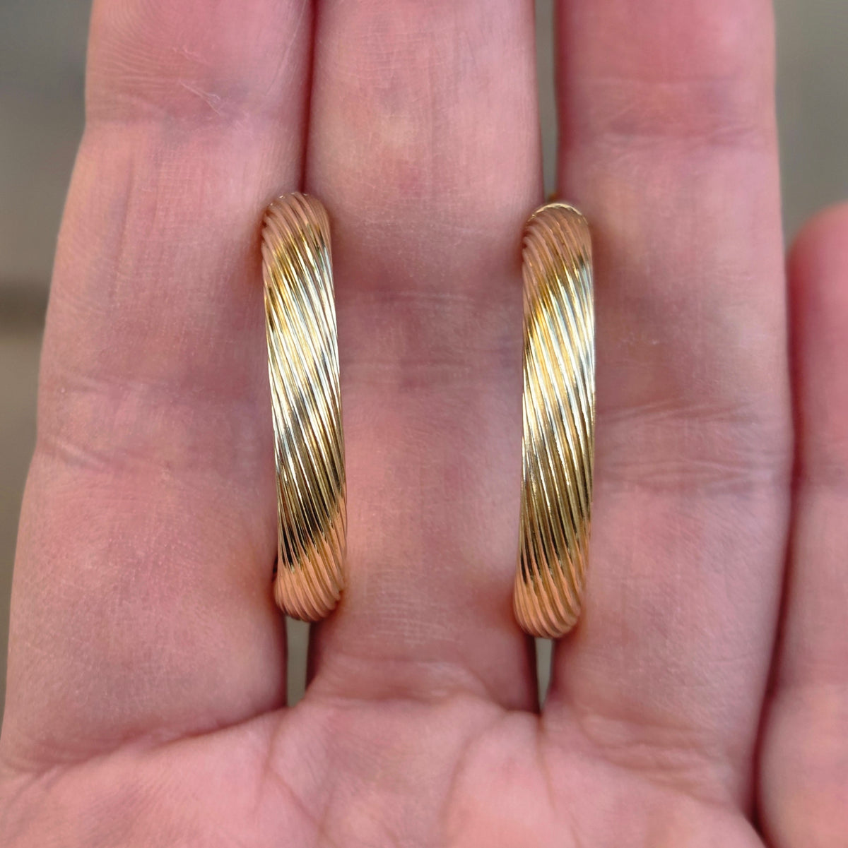 Vintage 1991 Hallmarked Solid 9ct 9k Gold Large Twisted Hoop Stud Earrings 4.4g