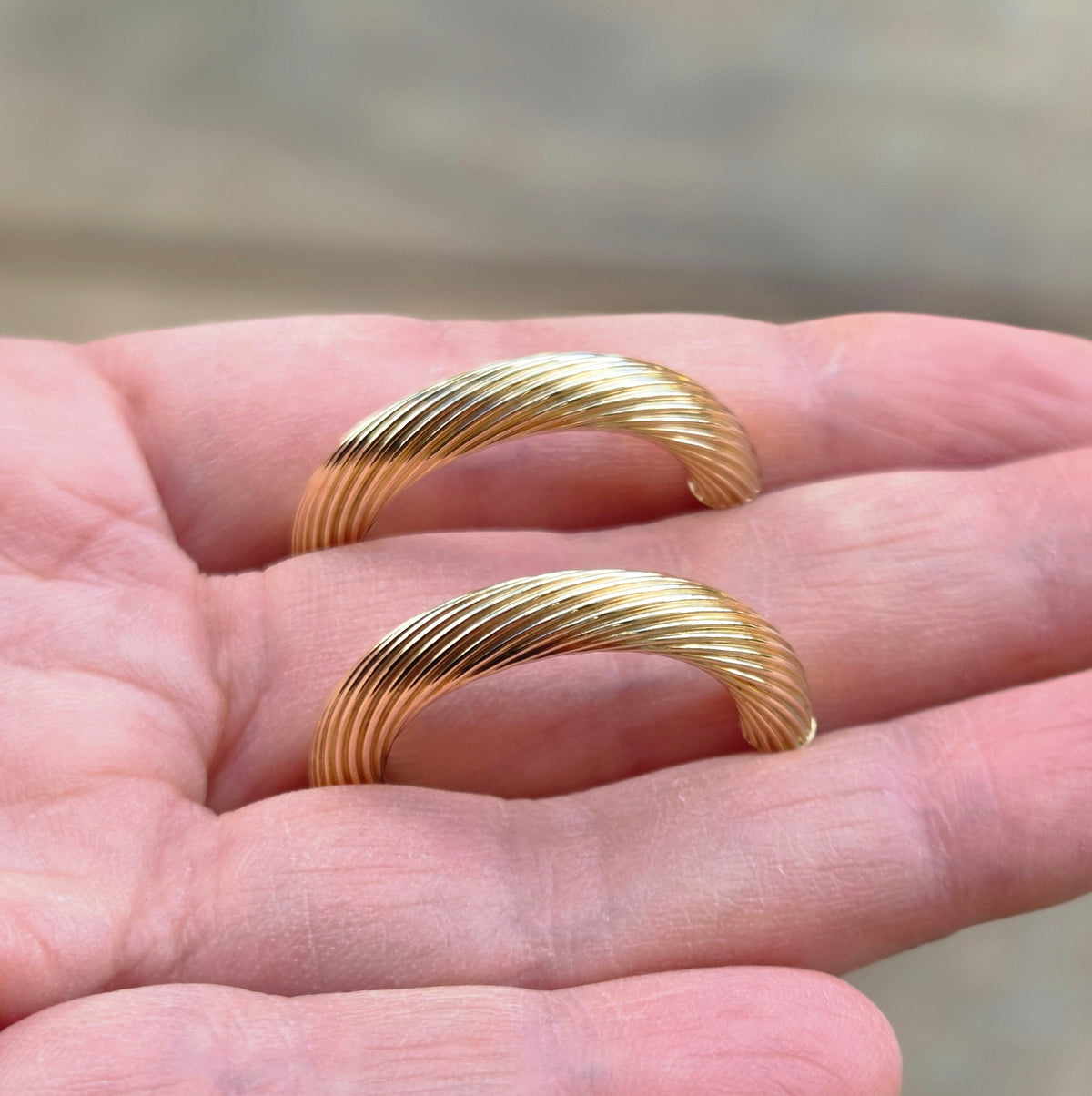 Vintage 1991 Hallmarked Solid 9ct 9k Gold Large Twisted Hoop Stud Earrings 4.4g
