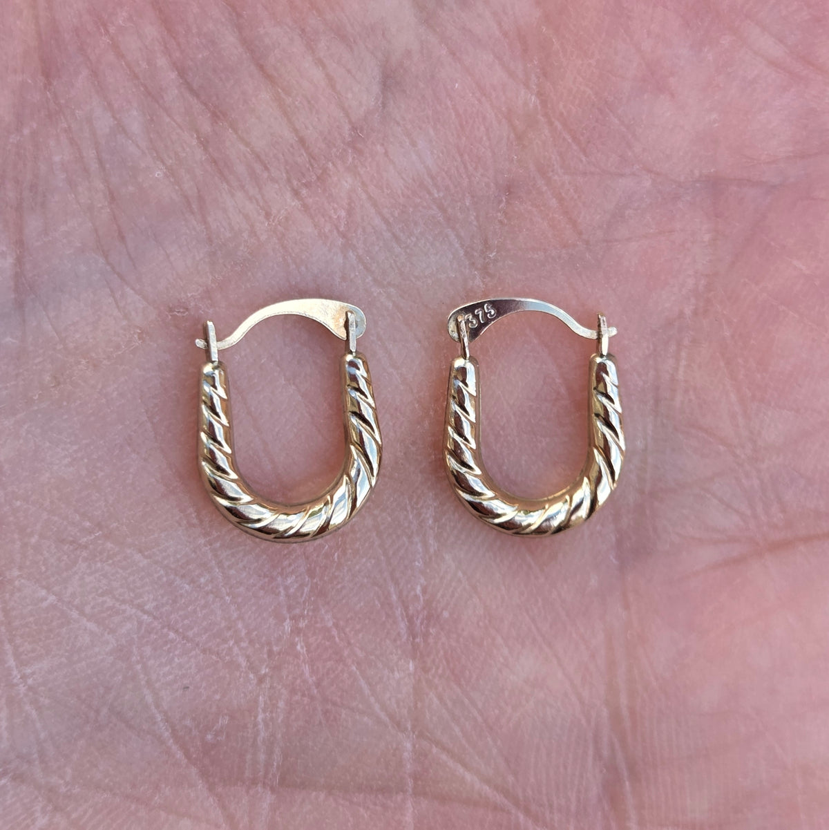 Vintage Hallmarked Solid 9ct 9k Gold Mini Criossant Hoop Huggie Earrings Hoops