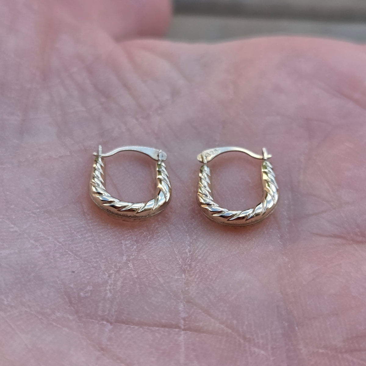 Vintage Hallmarked Solid 9ct 9k Gold Mini Criossant Hoop Huggie Earrings Hoops
