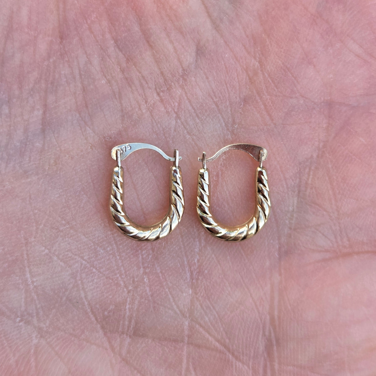 Vintage Hallmarked Solid 9ct 9k Gold Mini Criossant Hoop Huggie Earrings Hoops
