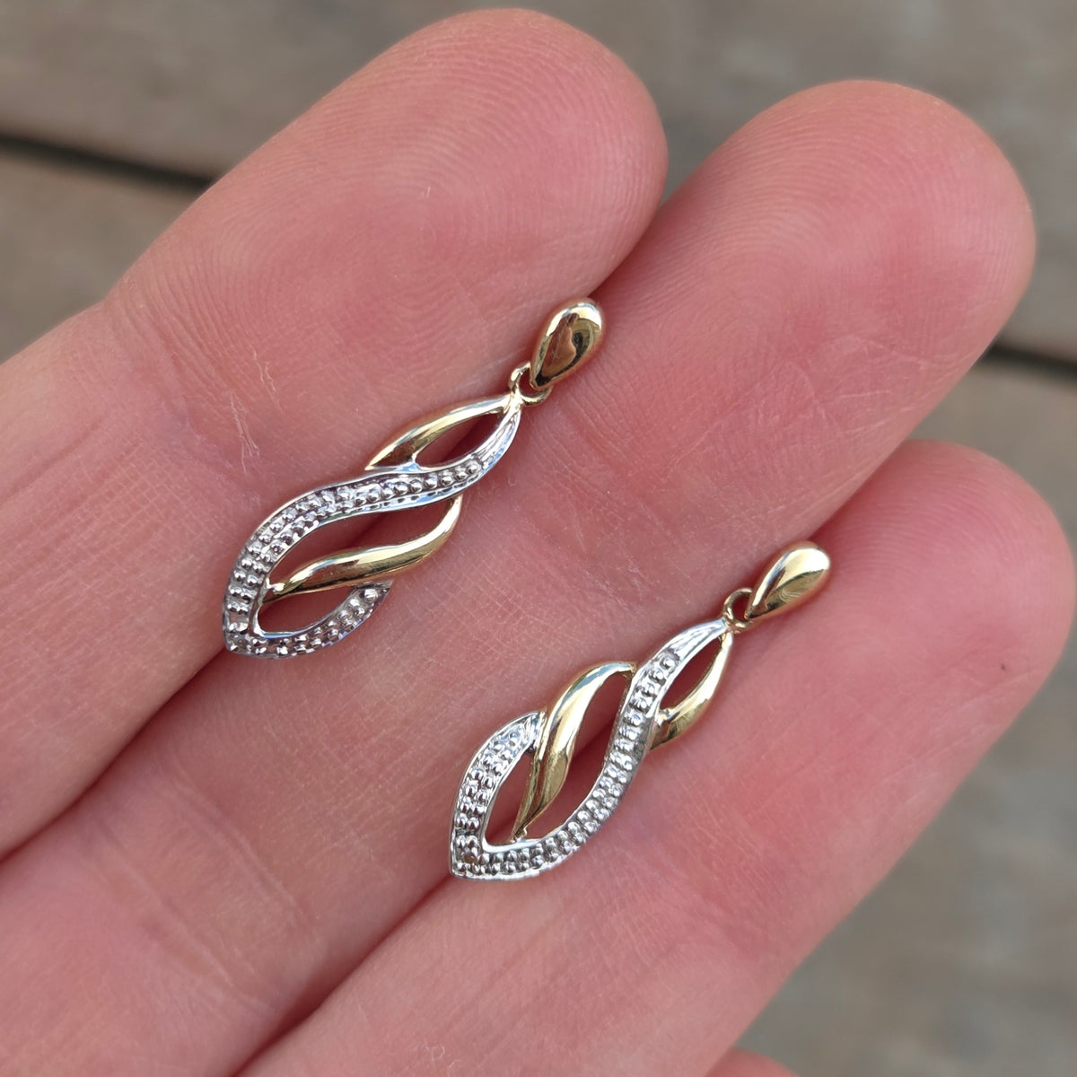 Vintage Hallmarked Solid 9ct 9k Gold Diamond Infinity Drop Stud Earrings