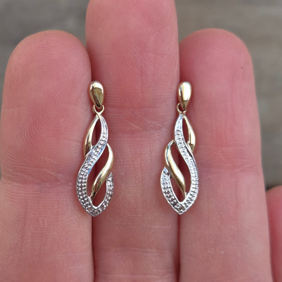 Vintage Hallmarked Solid 9ct 9k Gold Diamond Infinity Drop Stud Earrings