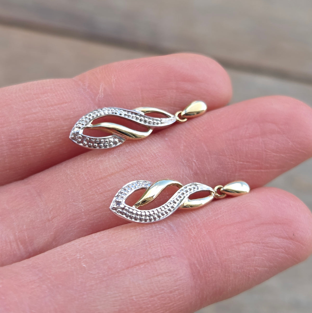 Vintage Hallmarked Solid 9ct 9k Gold Diamond Infinity Drop Stud Earrings