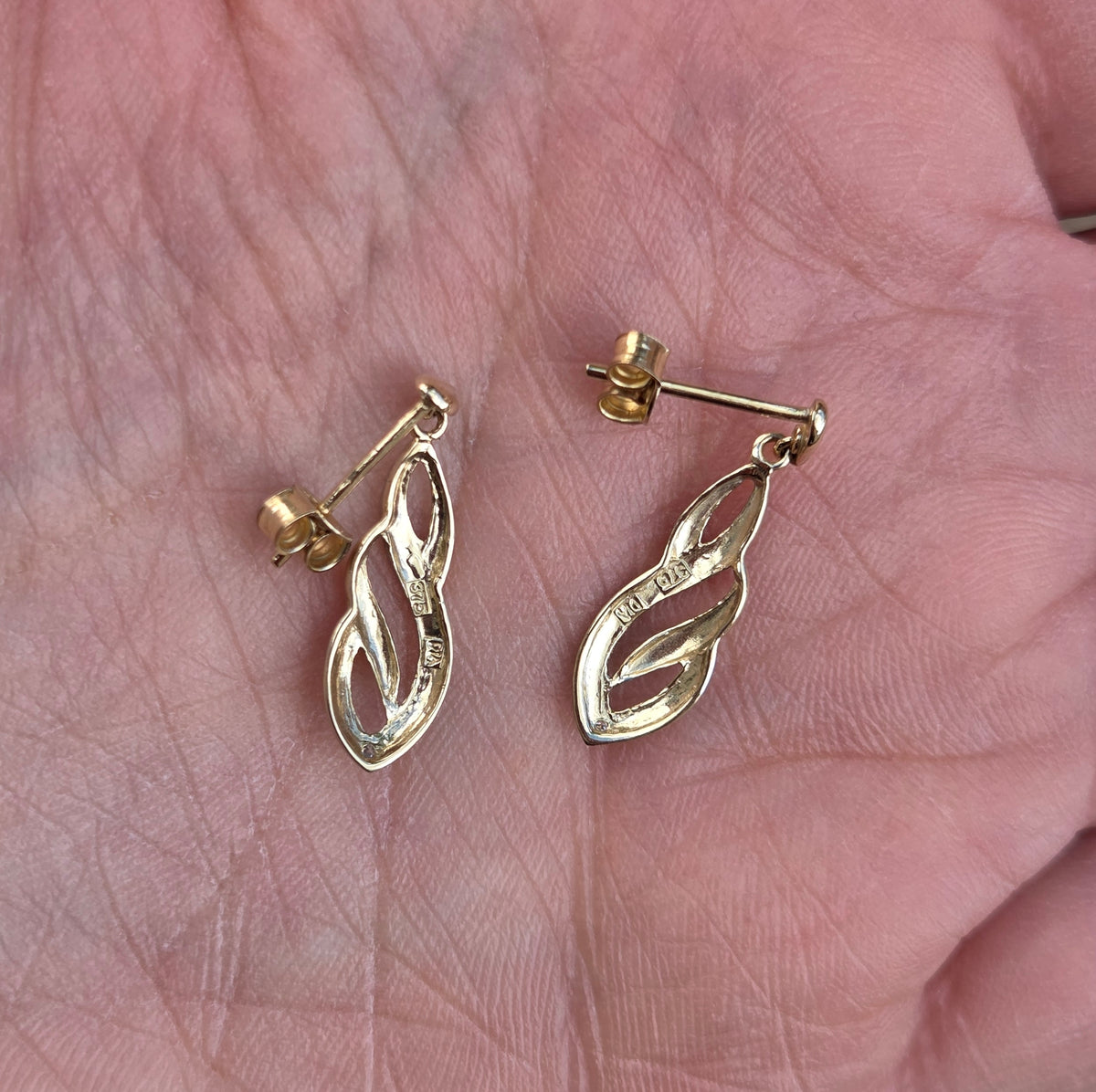 Vintage Hallmarked Solid 9ct 9k Gold Diamond Infinity Drop Stud Earrings