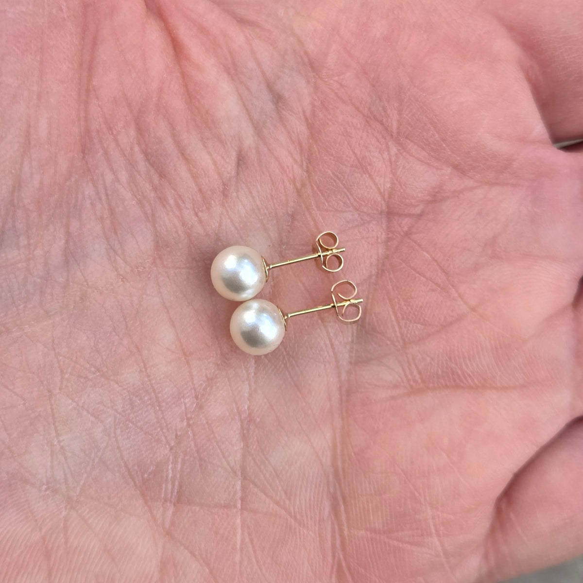 Vintage 1990's Elizabeth Duke Solid 9ct 9k Gold 6mm Pearl Stud Earrings in Box Argos
