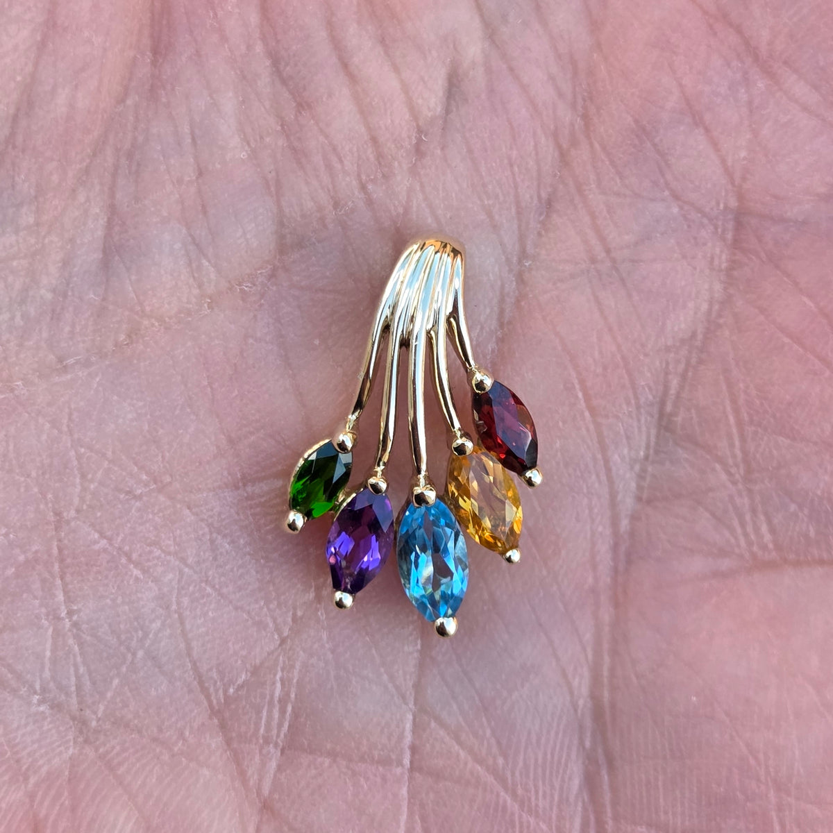 Vintage 2006 Hallmarked Solid 9ct 9k Gold Amethyst Topaz Citrine Garnet Rainbow Pendant
